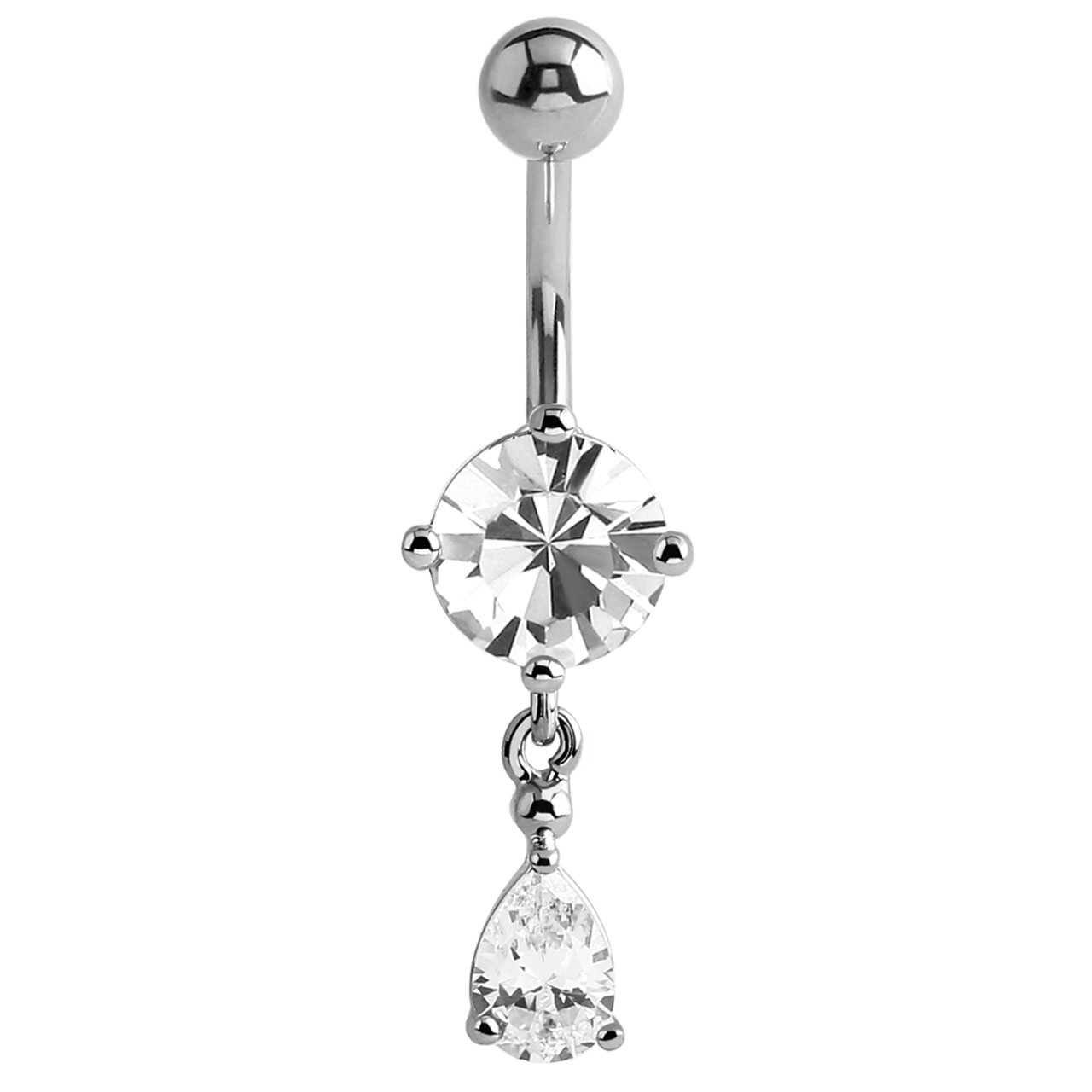 Stainless steel navelpiercing met druppel kristal