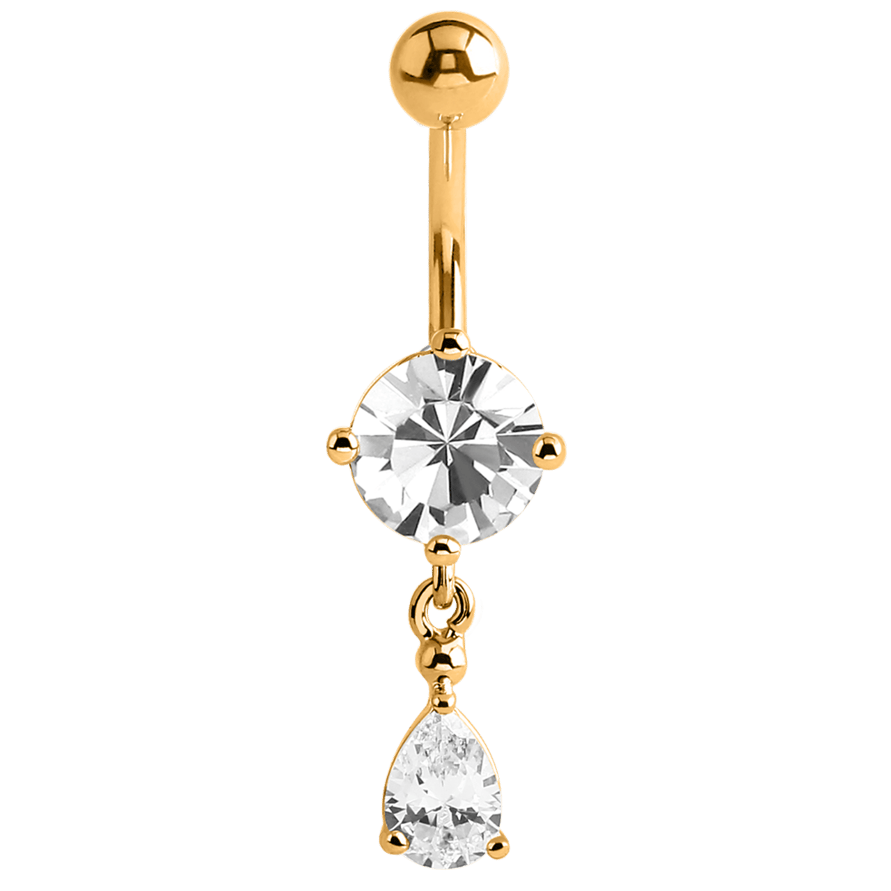 Stainless steel navelpiercing goldplated druppel kristal