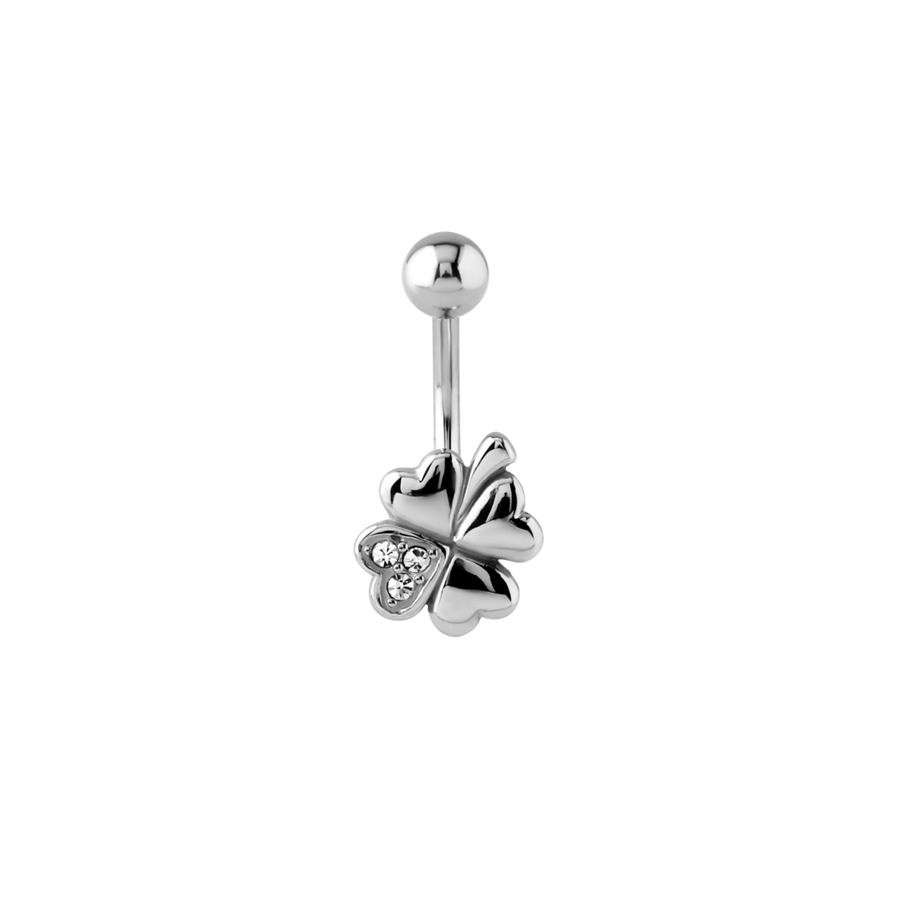 Bauchnabelpiercing aus Edelstahl, Kleeblatt mit Kristall