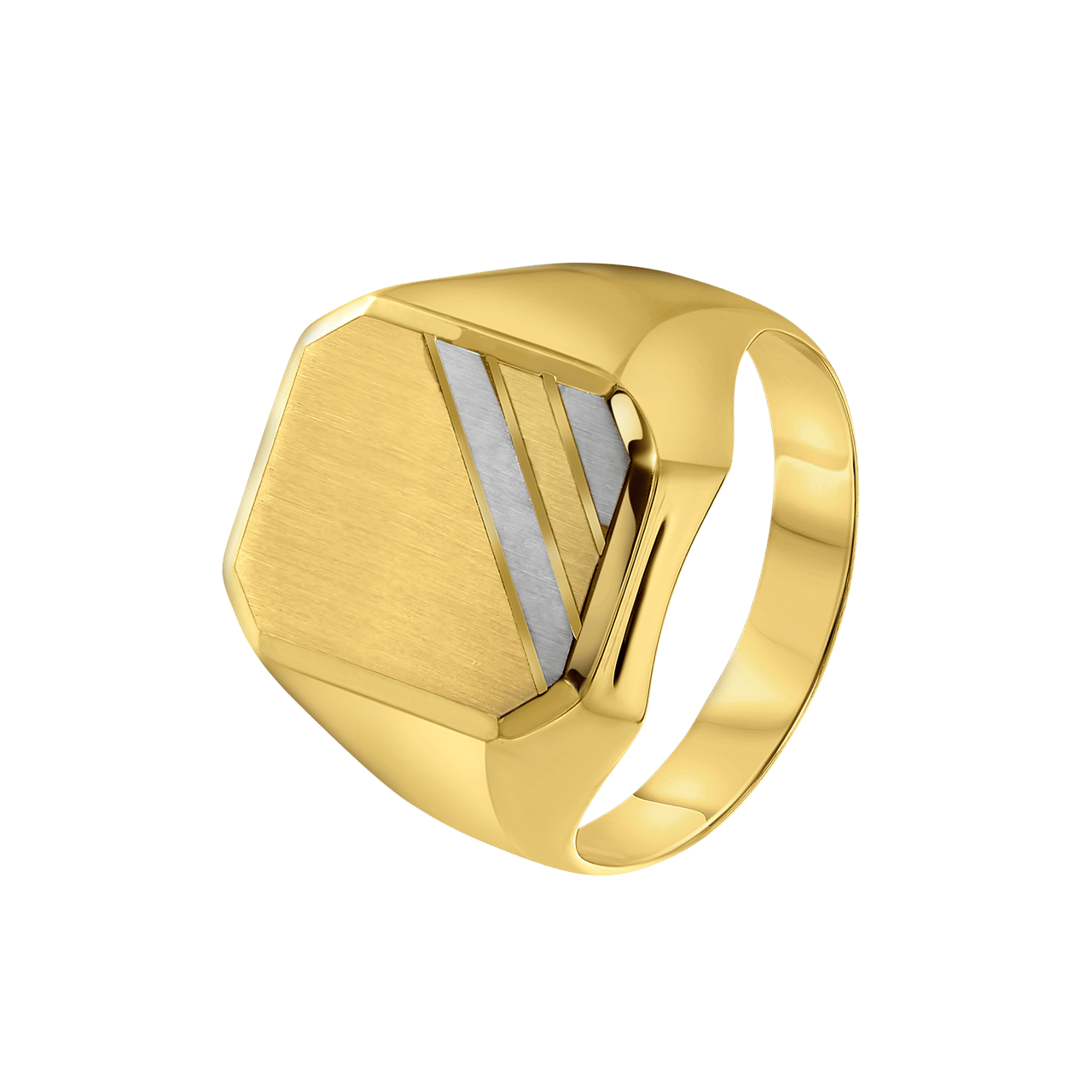 Zweifarbiger Ring aus 585 Gelbgold, sechseckig