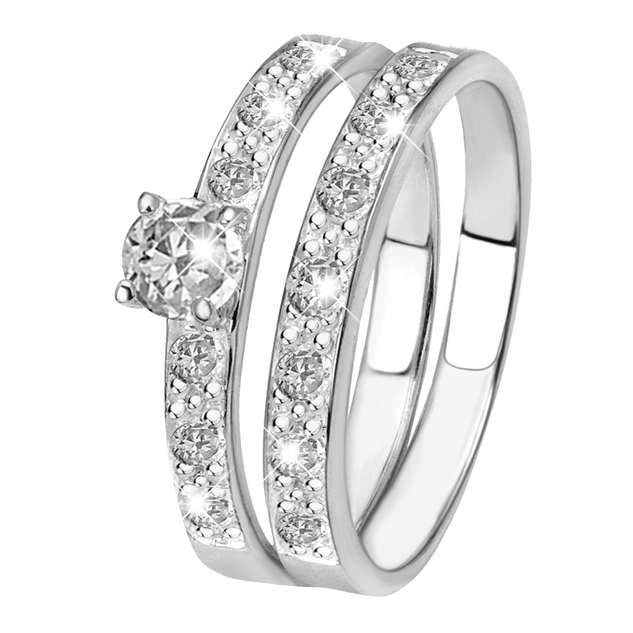 Doppelring aus 925 Silber mit Zirkonia