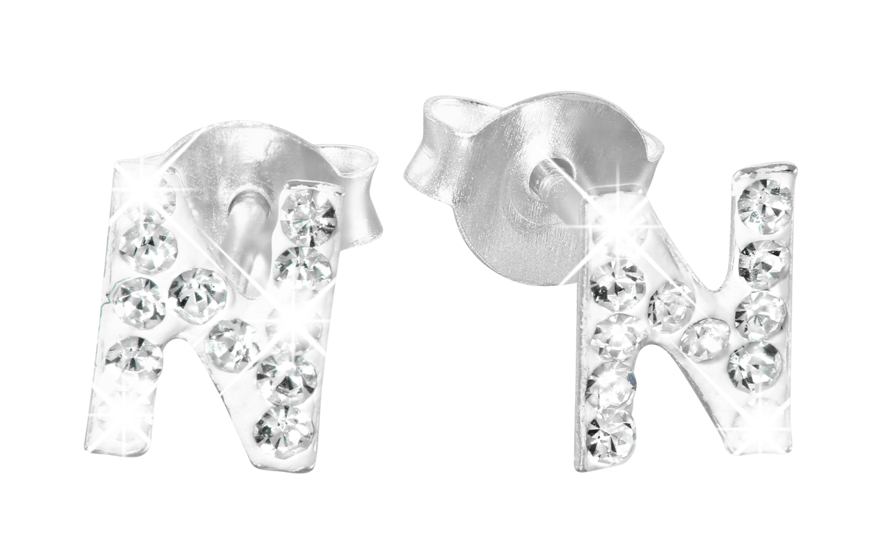 Kinderohrringe, 925 Silber, Initialen, Kristall
