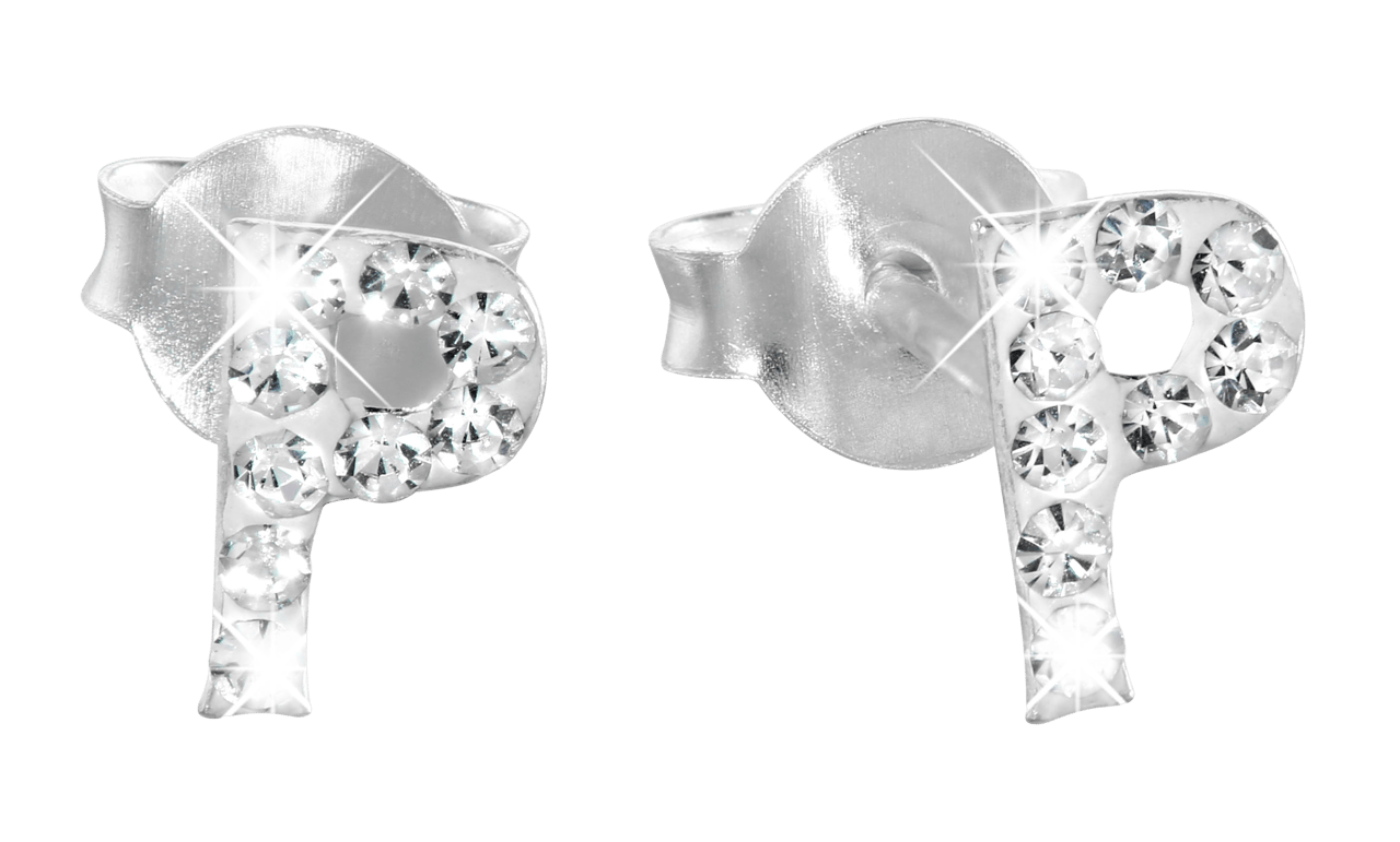 Kinderohrringe, 925 Silber, Initialen, Kristall