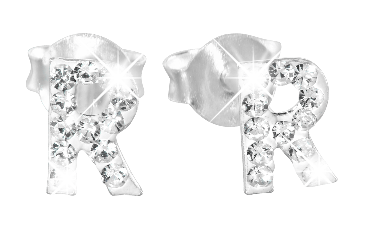 Zilveren kinderoorbellen initialen kristal