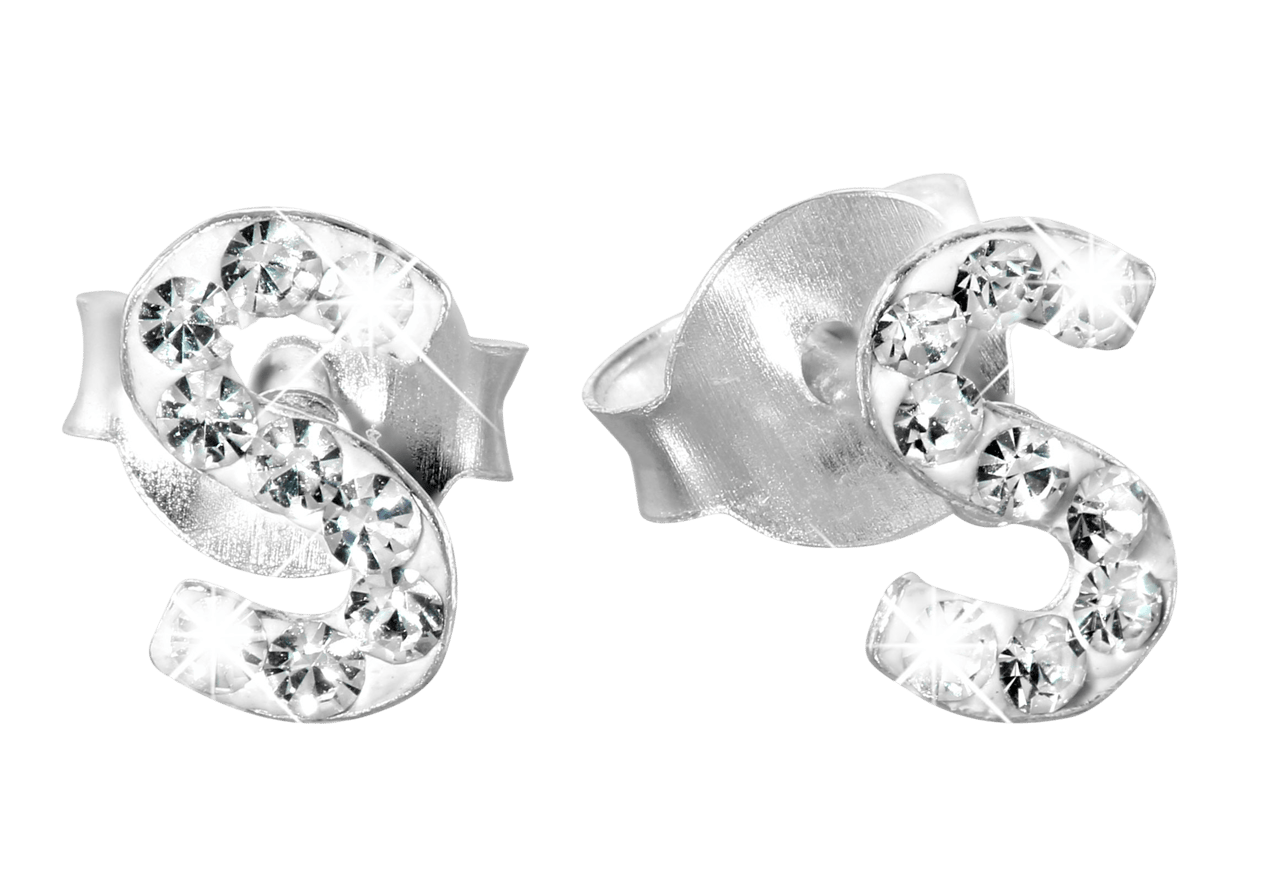 Kinderohrringe, 925 Silber, Initialen, Kristall
