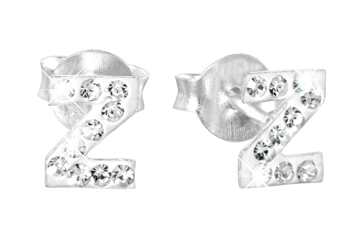 Zilveren kinderoorbellen initialen kristal