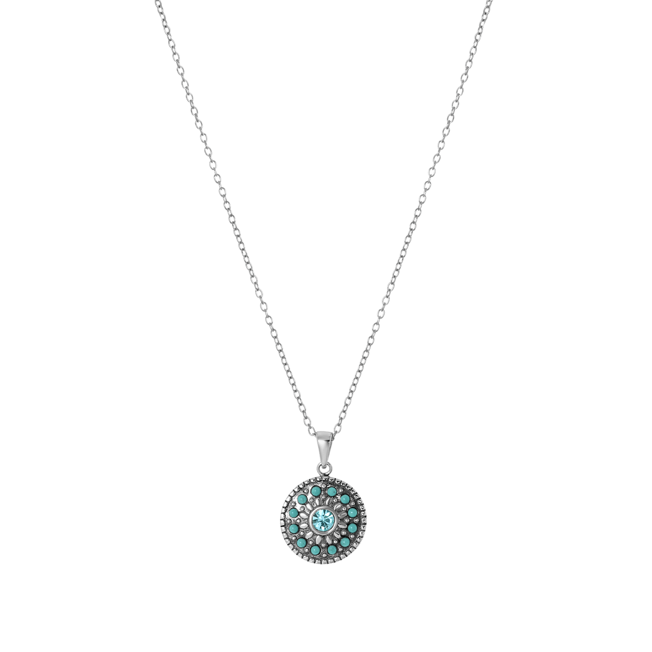 Zilveren ketting&hanger turquoise kristal Bali
