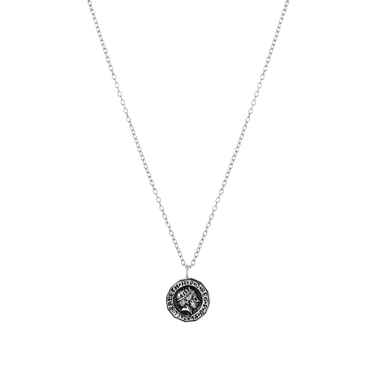 Zilveren ketting&hanger munt queen Bali