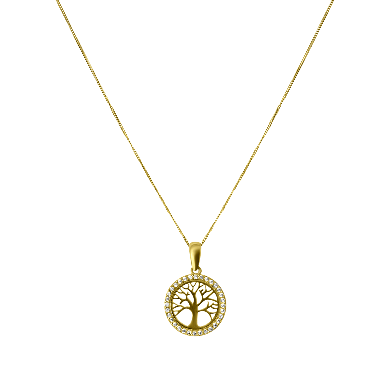 Halskette & Anhänger, 375 Gold, Lebensbaum mit Zirkonia