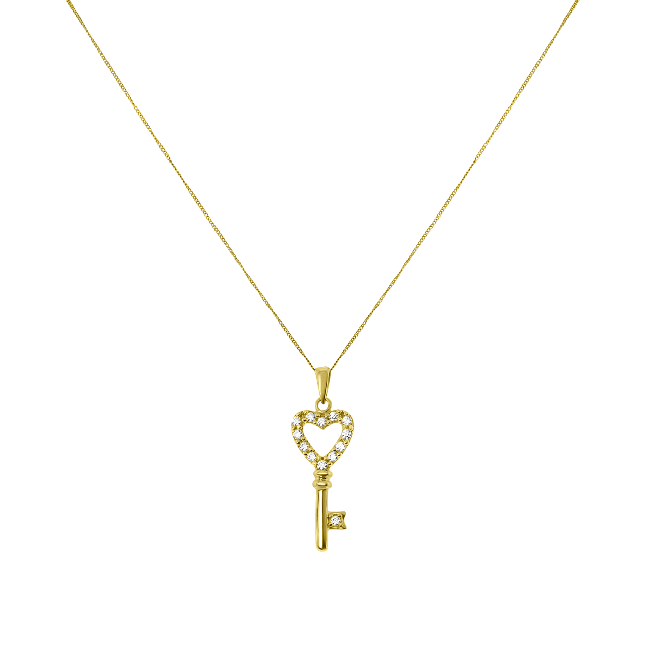 Kette aus 375 Gold, Anhänger in Schlüsselform, mit Zirkonia
