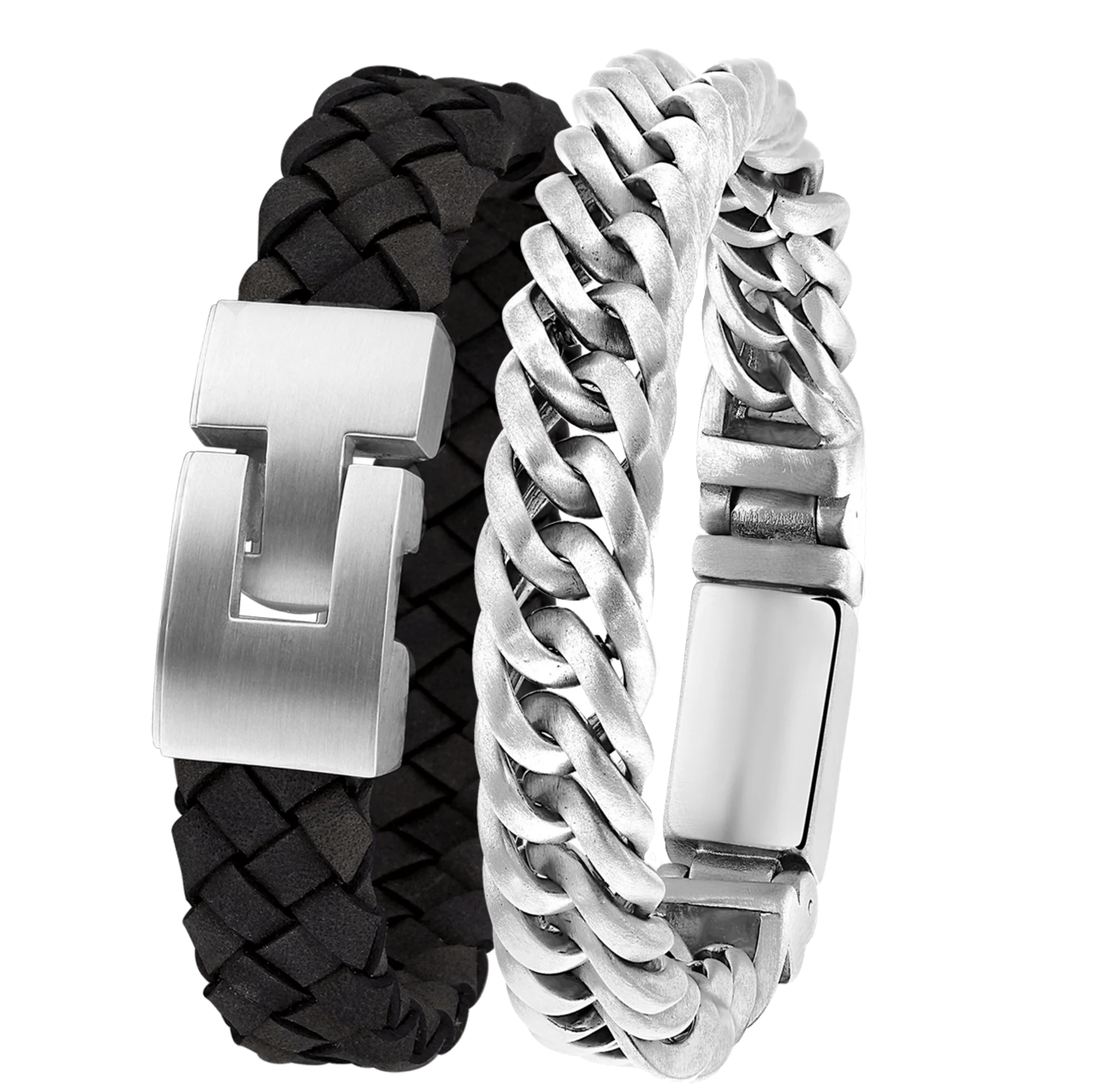 Stainless steel set met zwart leer