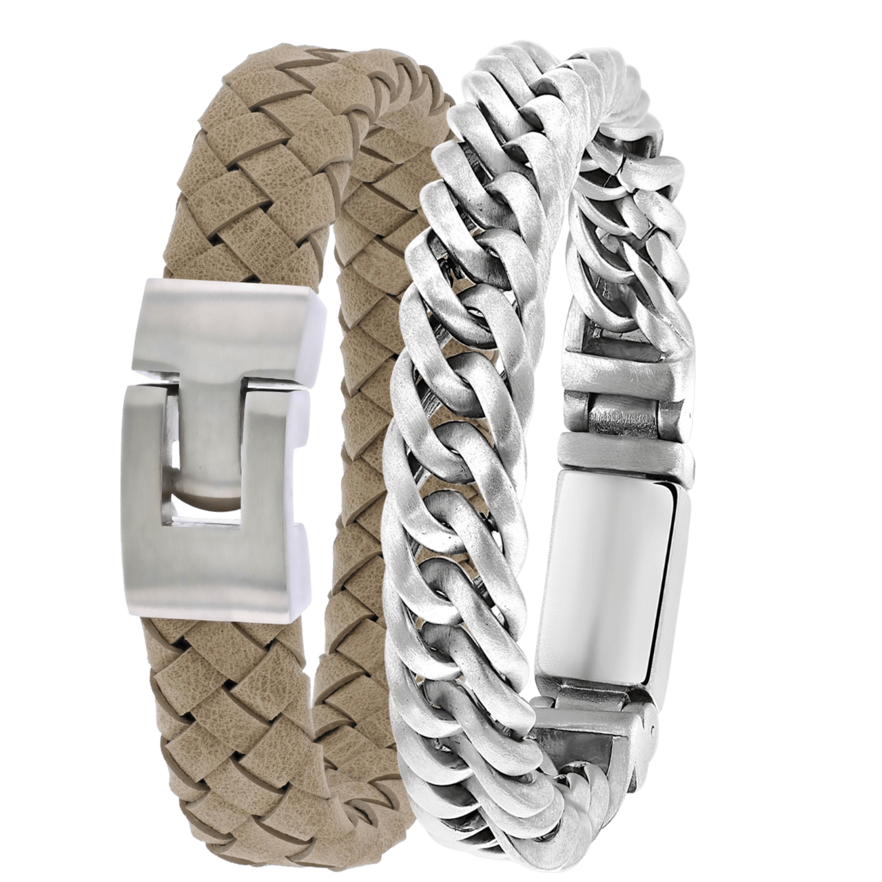 Stainless steel set met beige leer