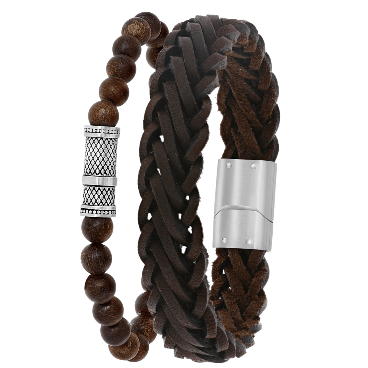Edelstahl-Set mit braunem Leder und Bronzit