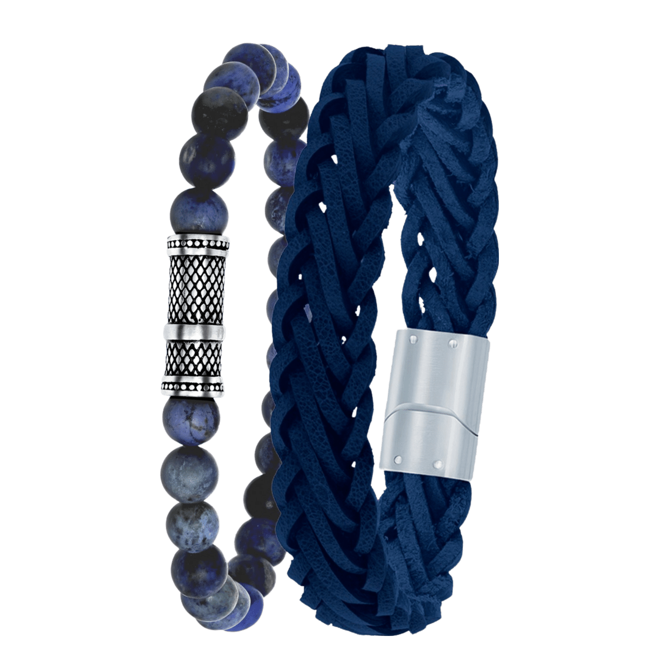 Edelstahl-Set mit hellblauem Leder und Dumortierit