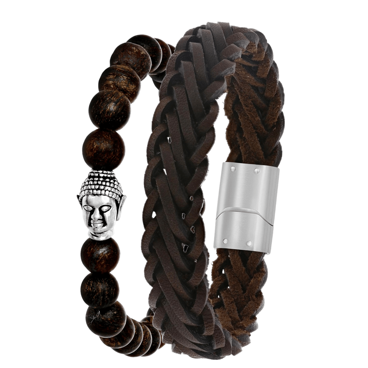Stalen set met bruin leer&bronzonite