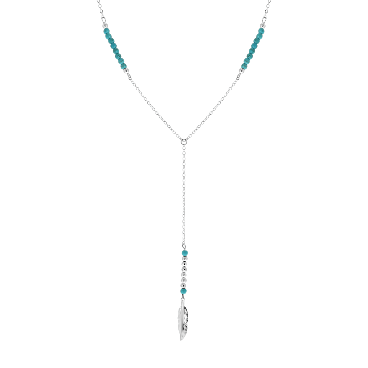 Zilverkleurige byoux ketting blauw met veer