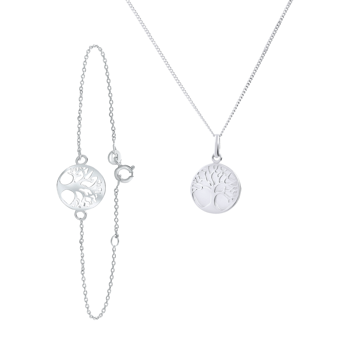 Zilveren set ketting&armband levensboom