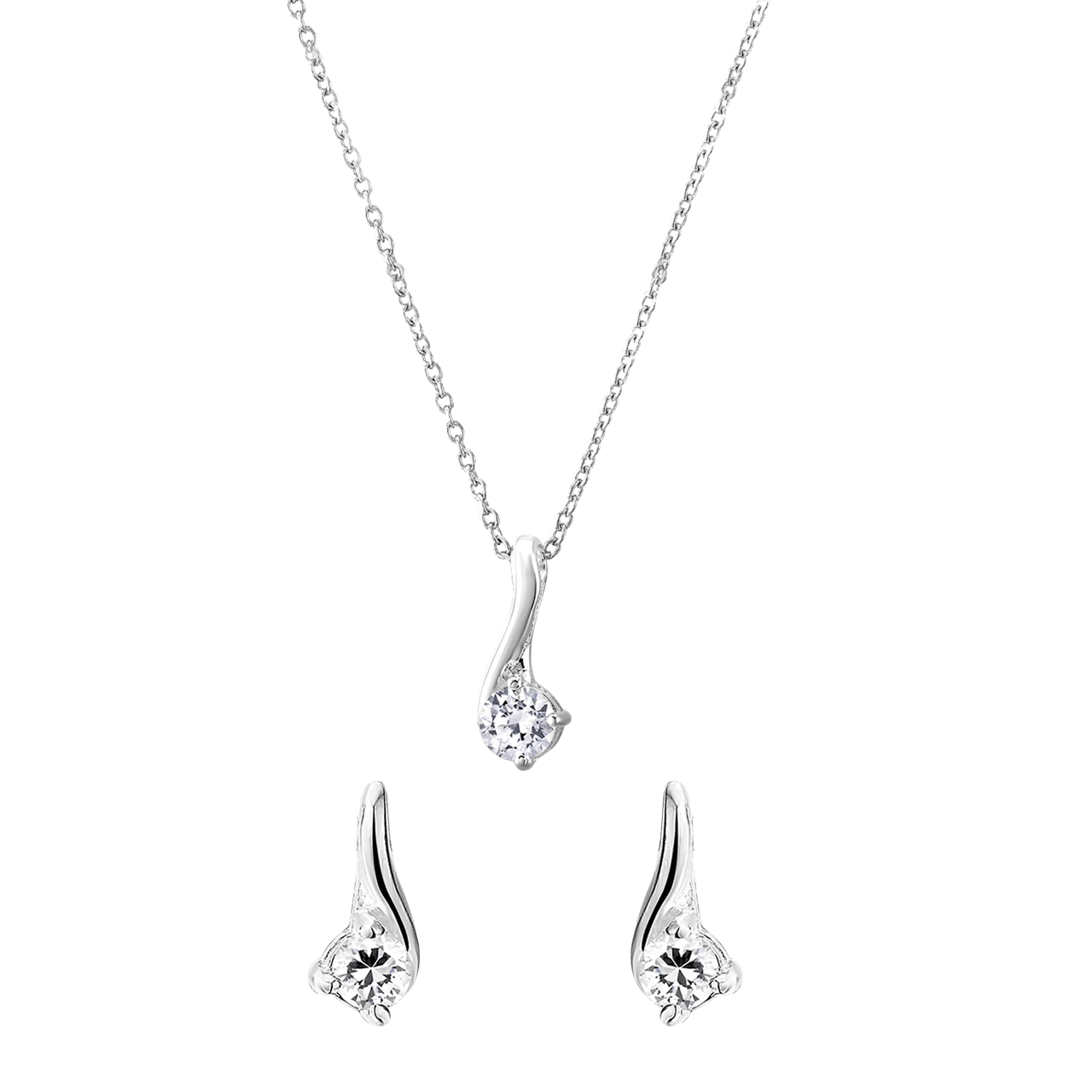 Zilveren sieradenset met een ketting en oorknoppen met zirkonia