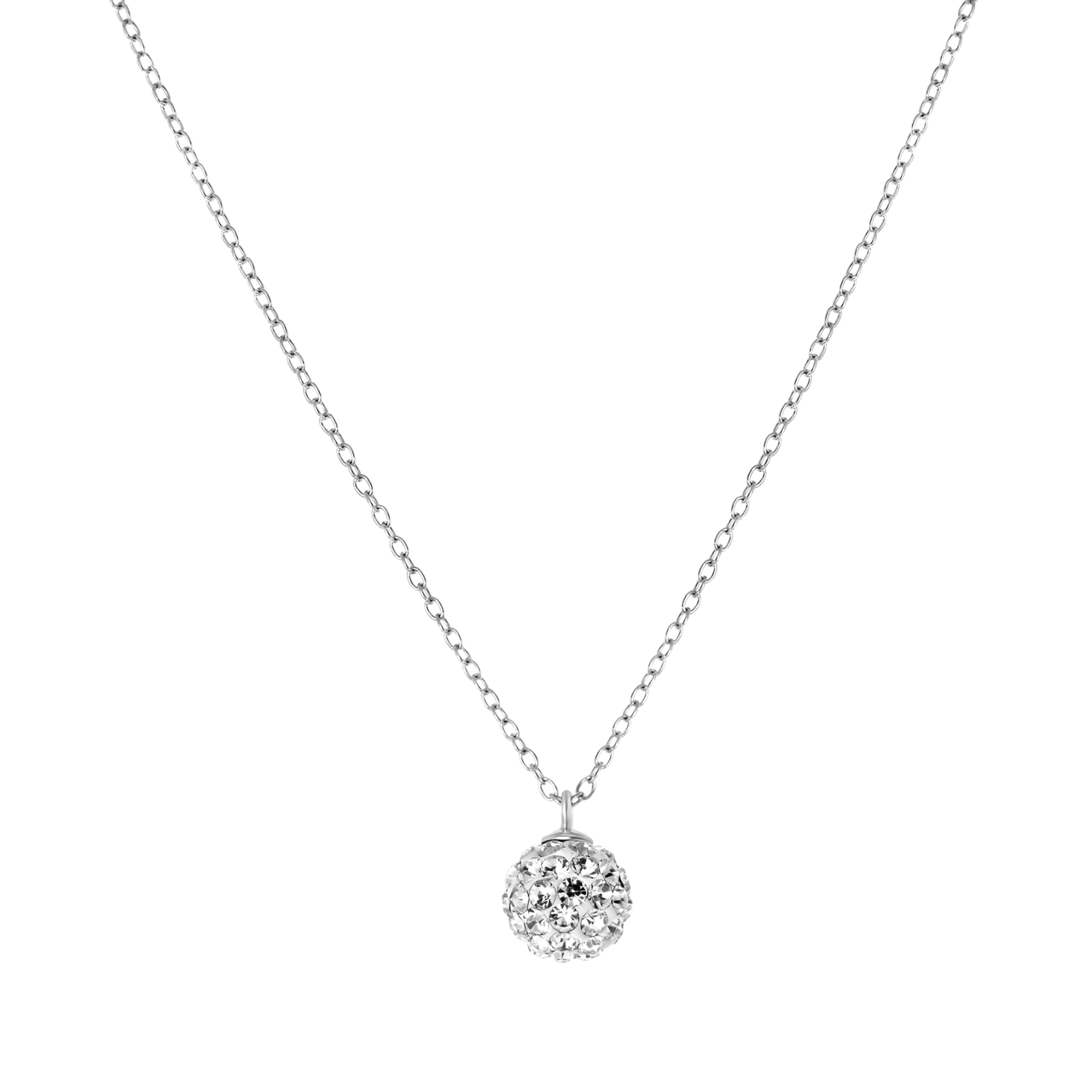 Zilveren ketting&hanger bal kristal 