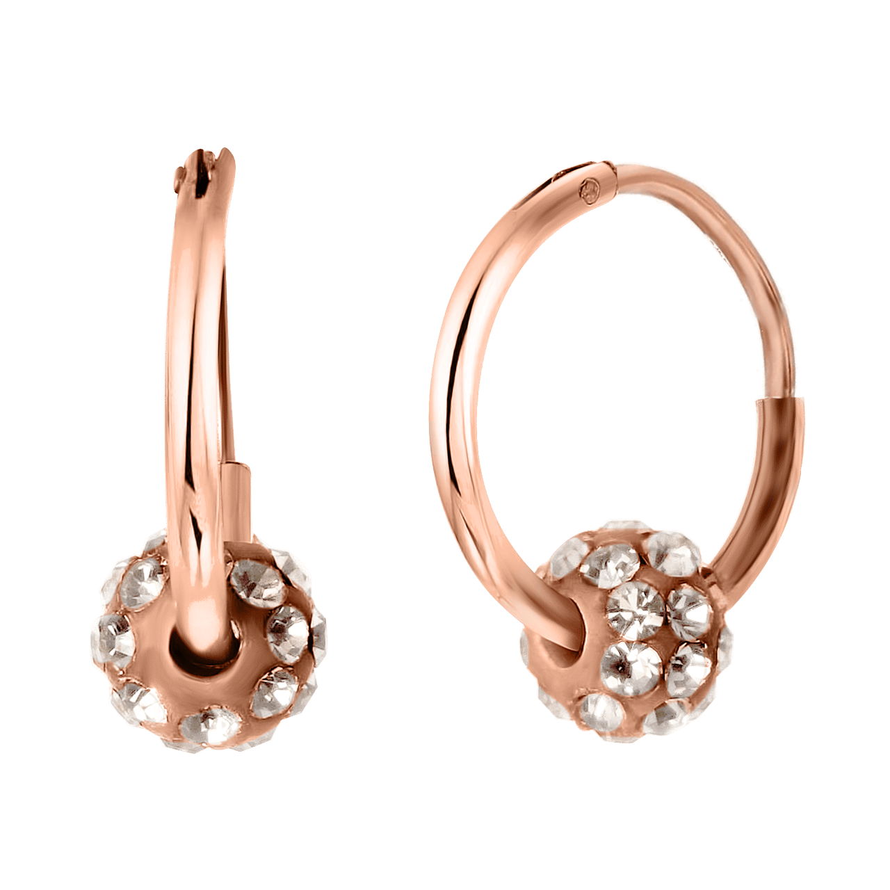 Zilveren roséplated oorringen met rose bal kristal voor dames