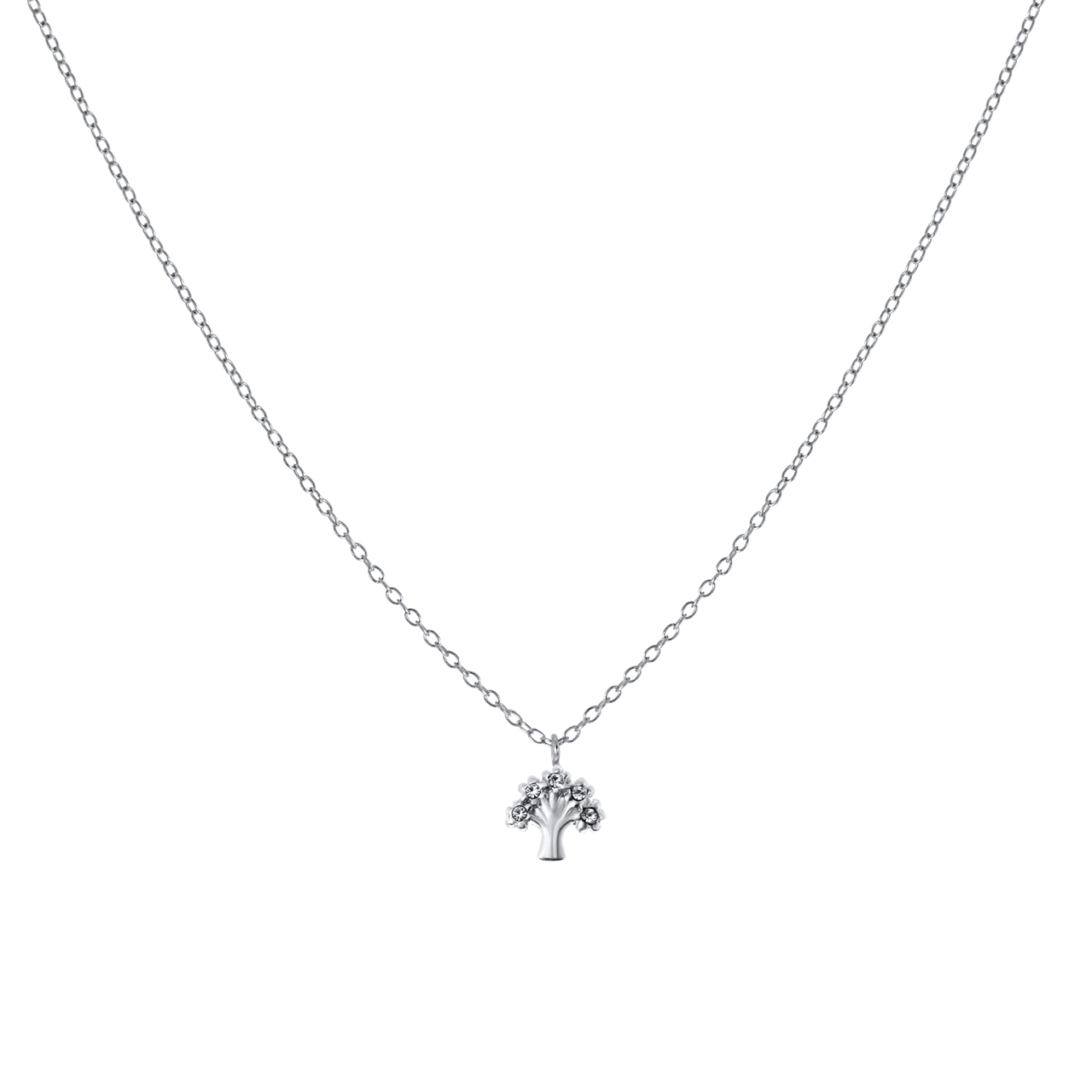 Zilveren ketting levensboom kristal