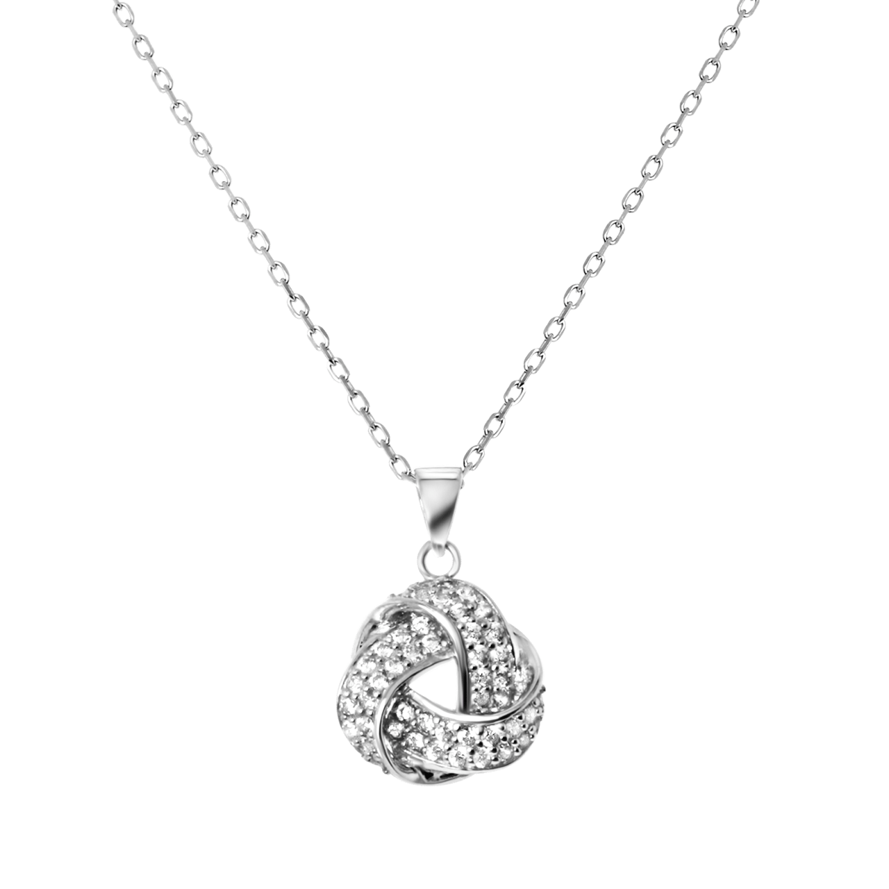 Zilveren ketting&hanger knoop zirkonia