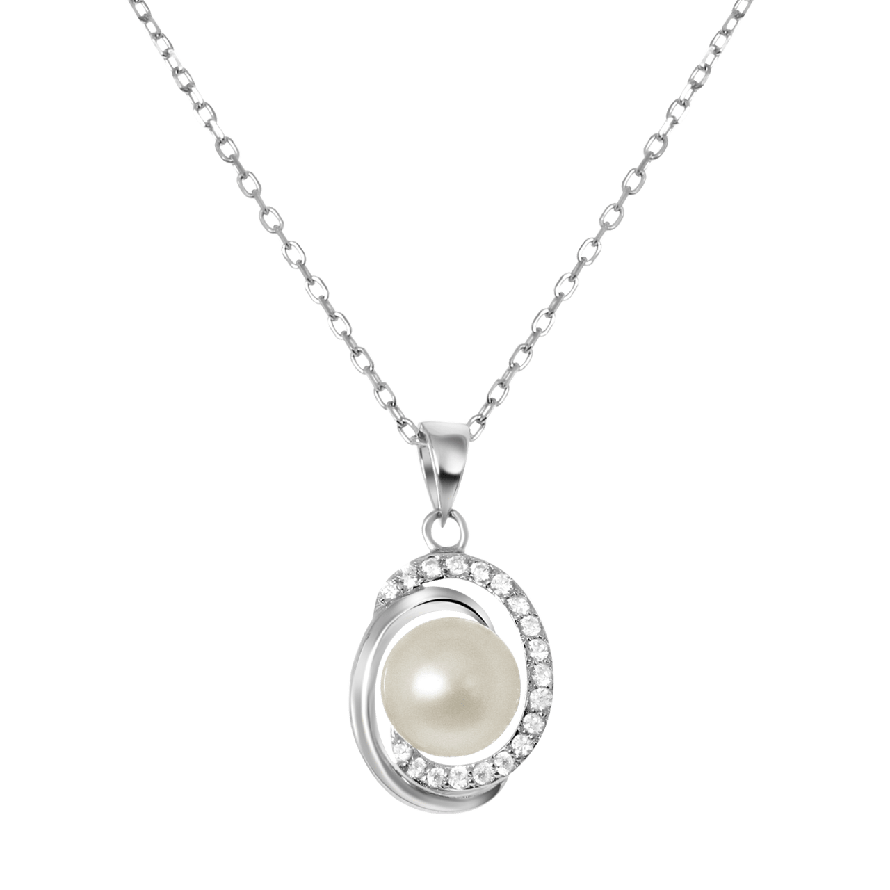 Zilveren ketting&hanger zoetwaterparel zirkonia voor dames