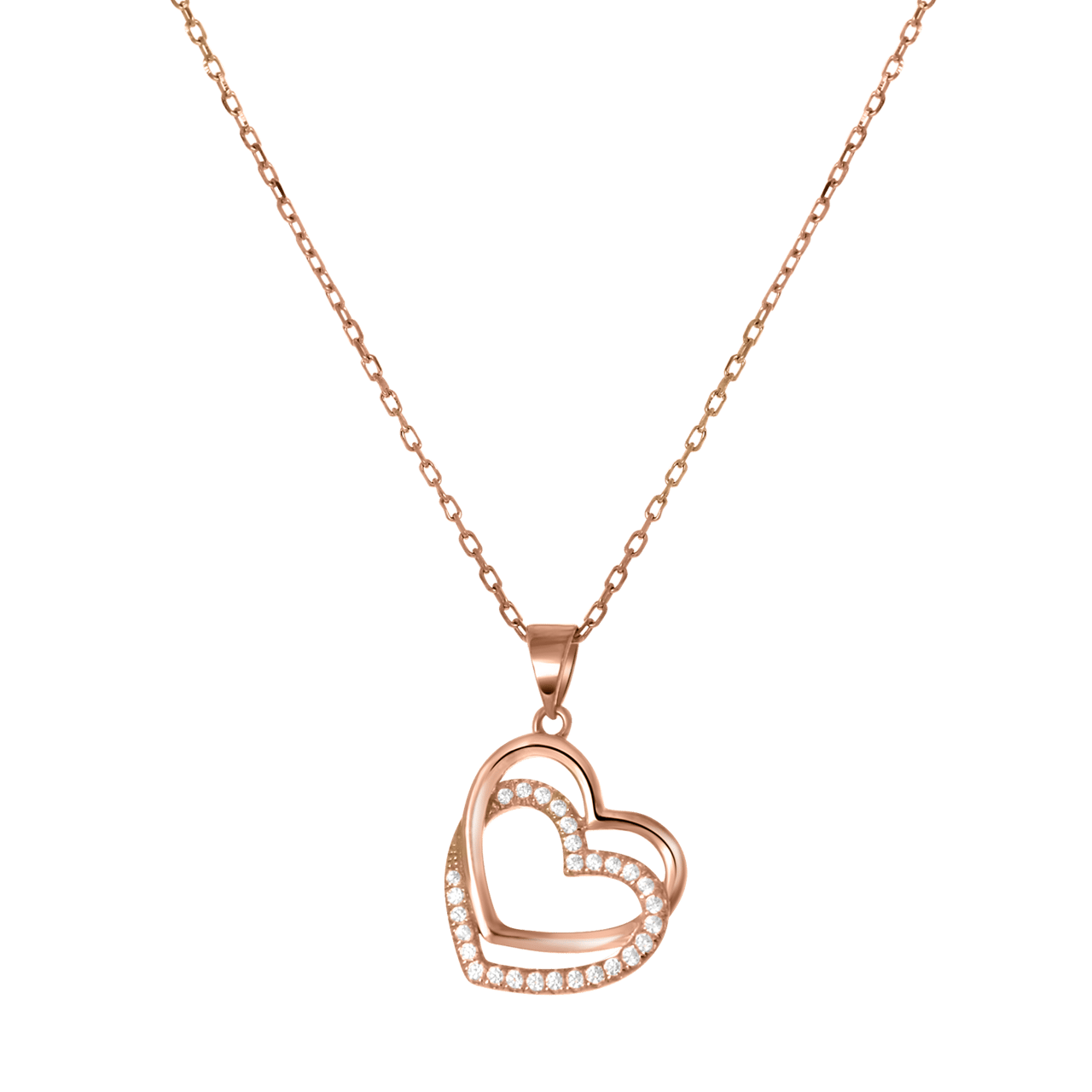 Zilveren roséplated ketting met hanger hart met zirkonia voor dames