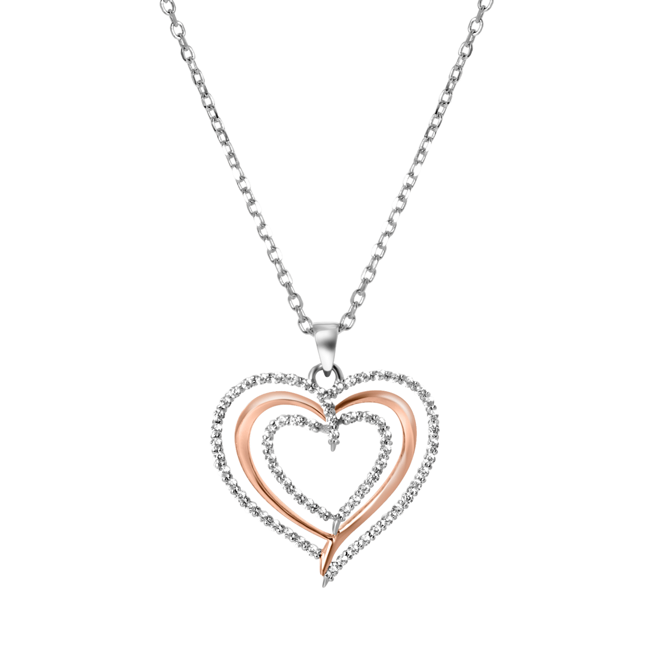 Zilveren ketting&hanger zilver/rose zirkonia