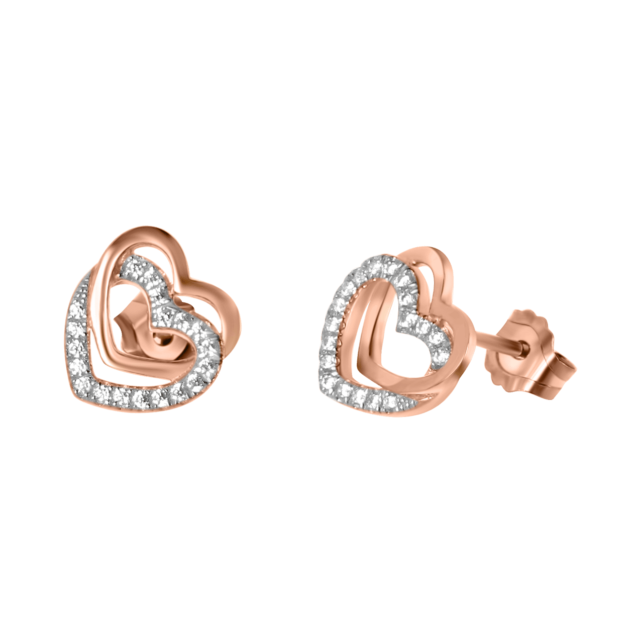Ohrringe aus 925 Silber, rosa, 2 Herzen mit Zirkonia