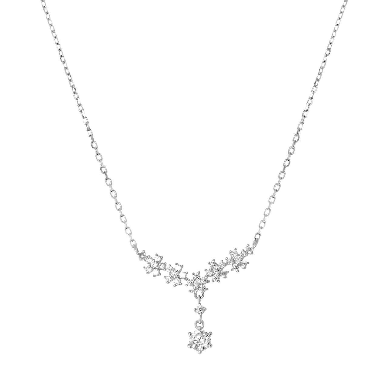 Zilveren ketting&hanger bloemen zirkonia