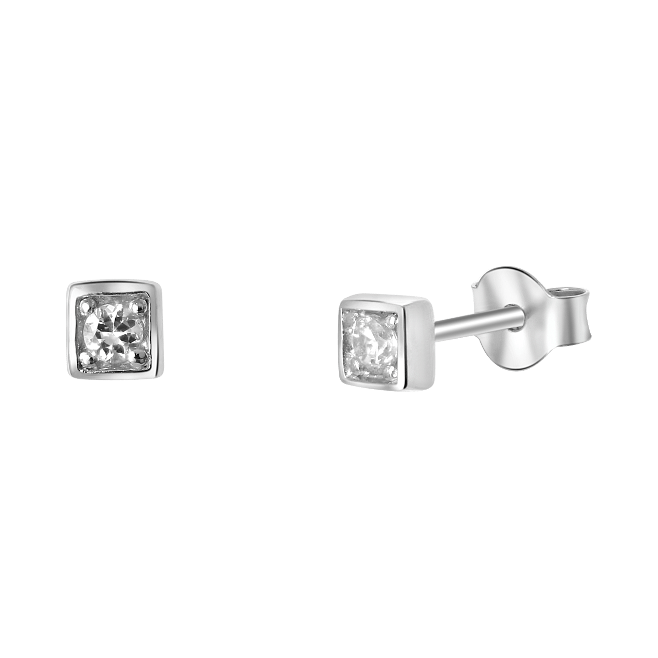 Zilveren oorbellen vierkant 4mm zirkonia