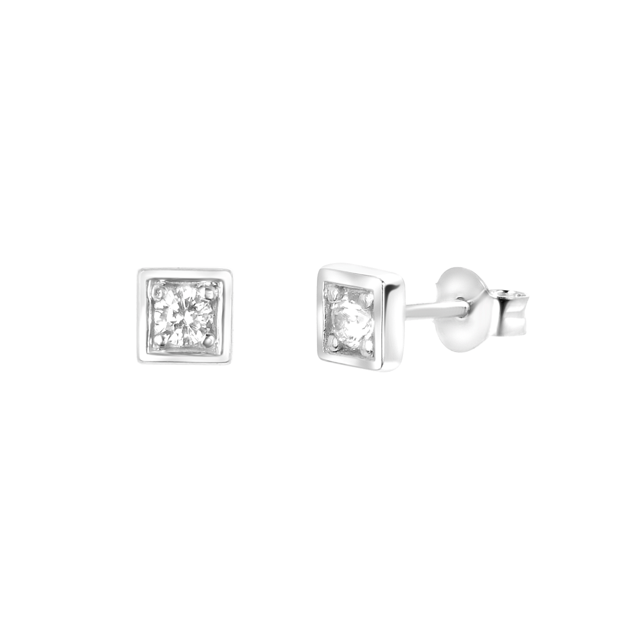 Zilveren oorbellen vierkant 6mm zirkonia