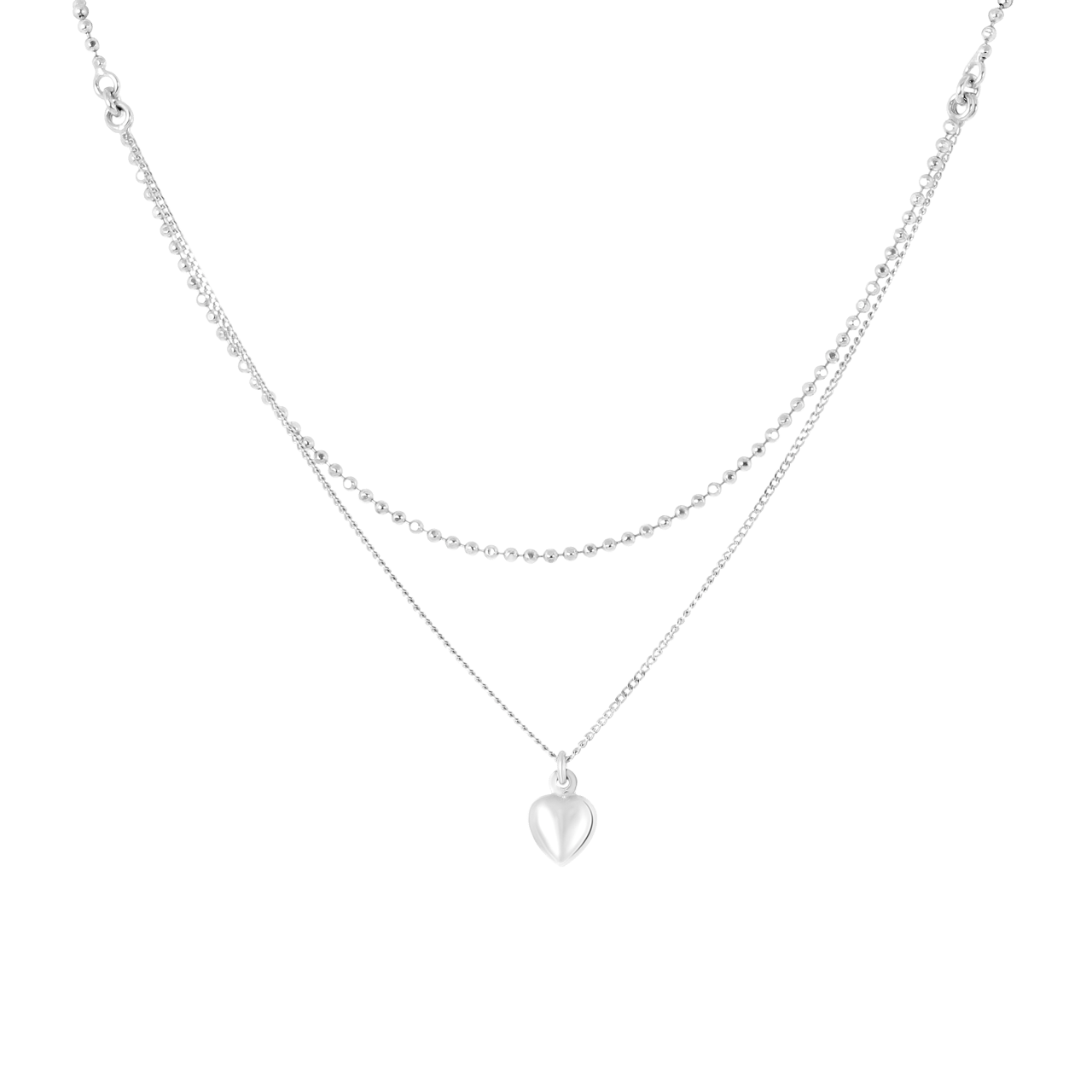 Halskette, 925 Silber, mehrreihig, Herz