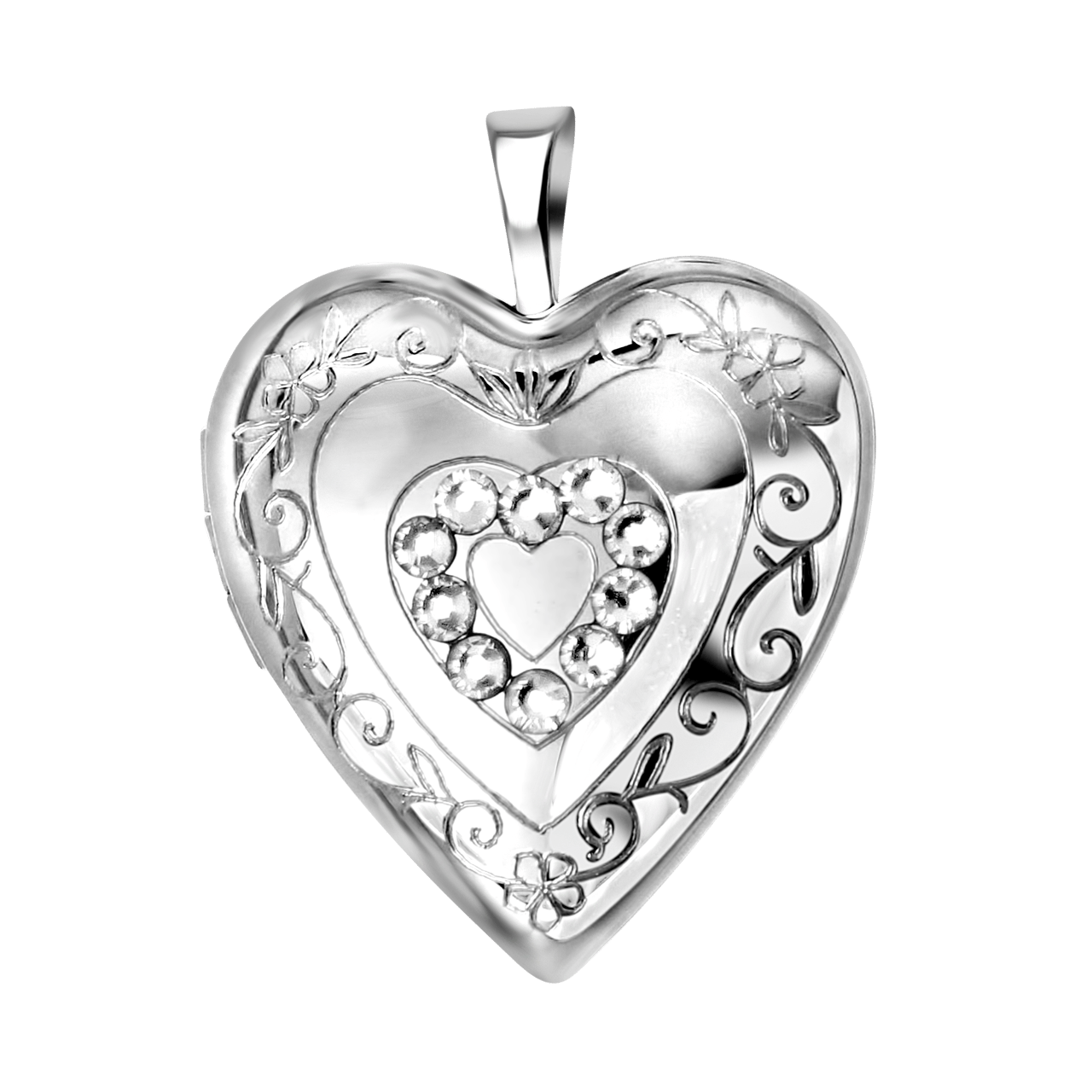 Anhänger Herz-Medaillon aus 925 Silber mit Zirkonia