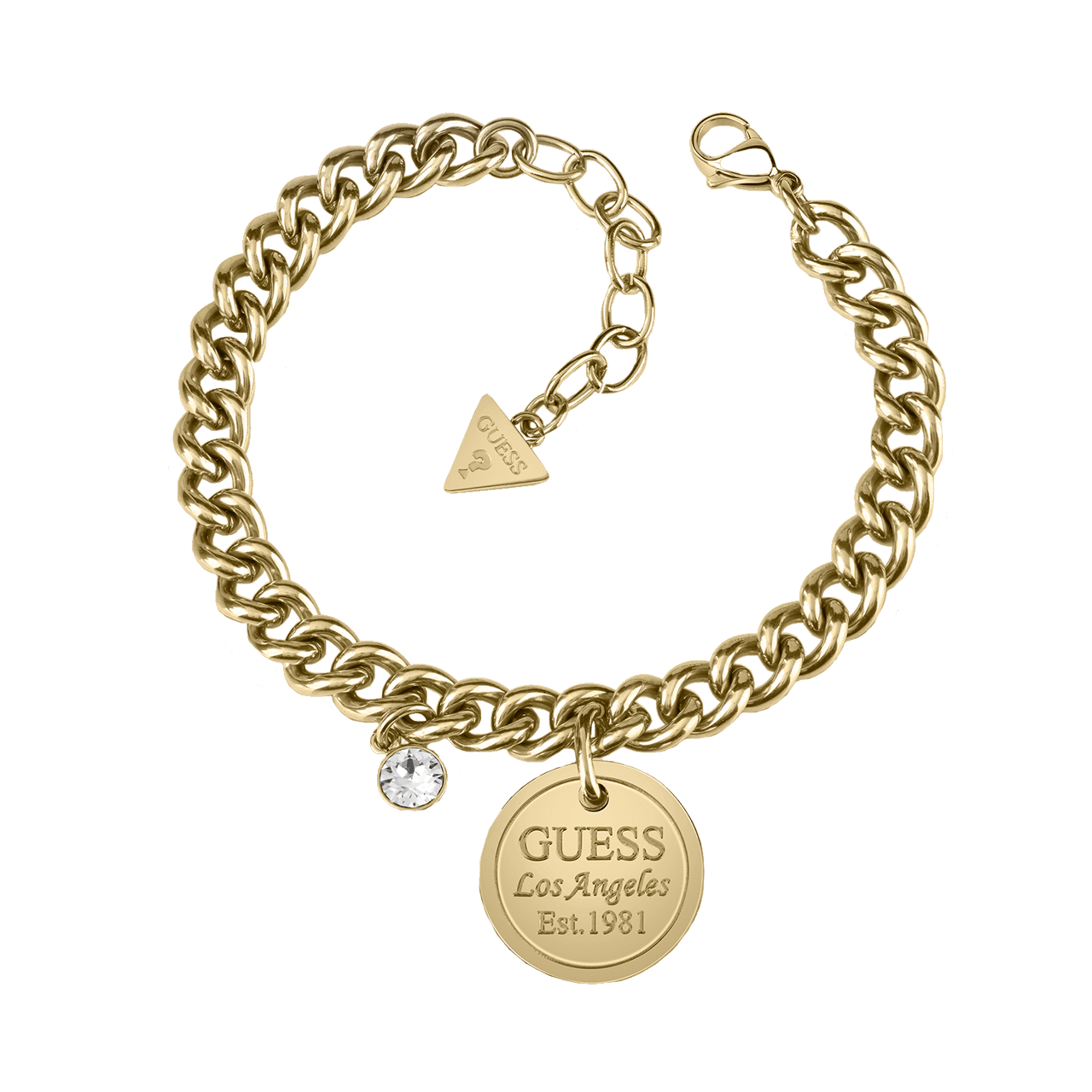 Guess stalen goldplated fantasiearmband met hanger met kristal voor dames