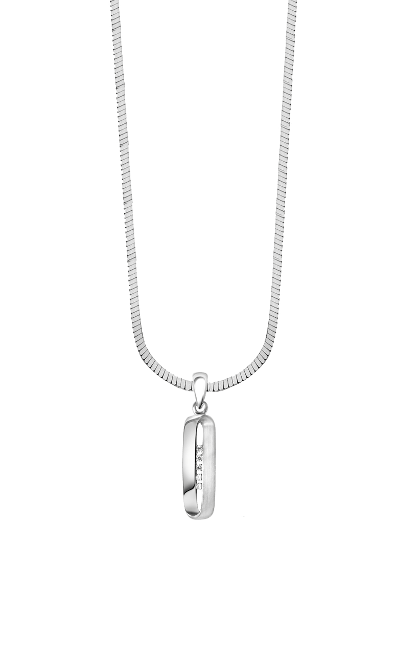 Zilveren ketting&hanger mat/glans met zirkonia
