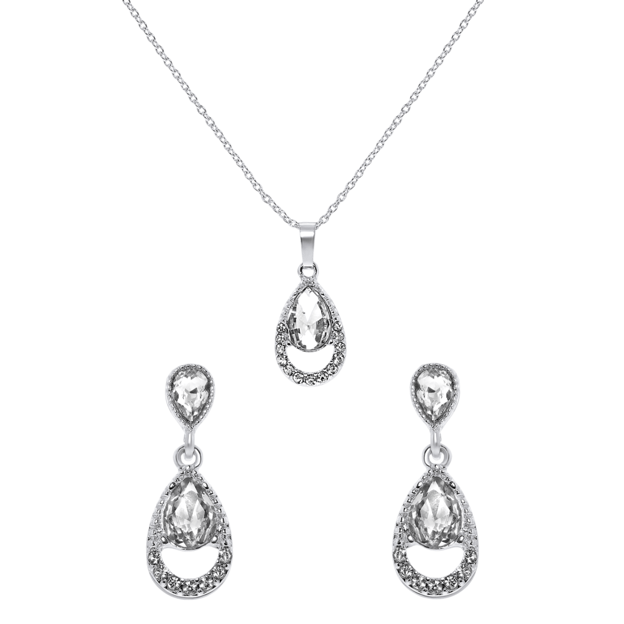 Zilverkleurig byoux set met oorbellen en ketting