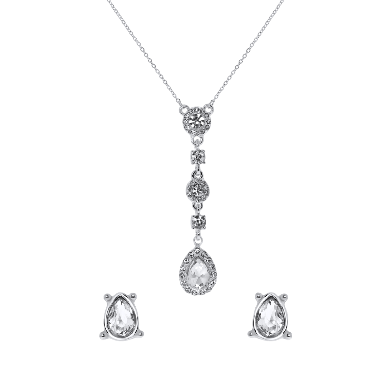 Zilverkleurig byoux set met oorbellen en ketting