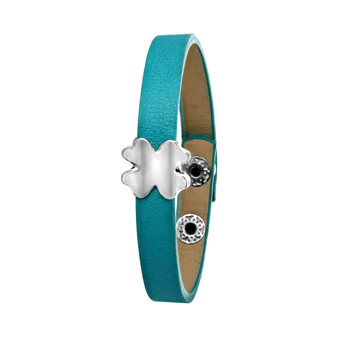 Bijoux zilverkleurige bedelarmband klaver met turquoise voor dames