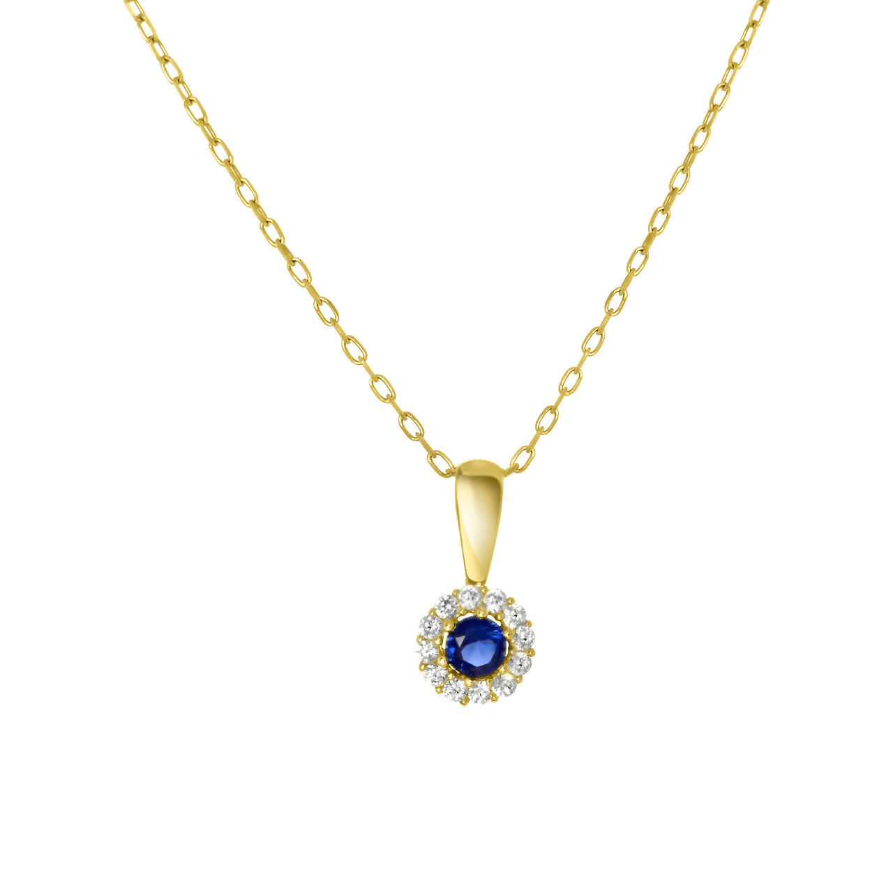 14 karaat geelgouden ketting wit&blauwe zirkonia
