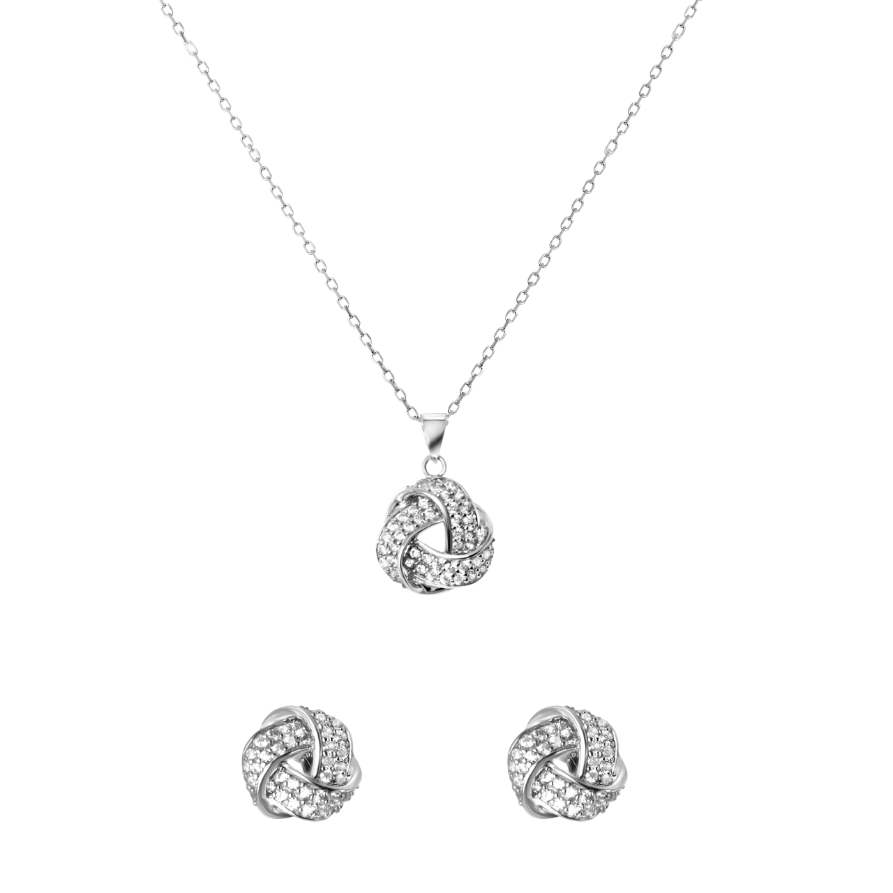 Zilveren set ketting&oorbellen met zirkonia