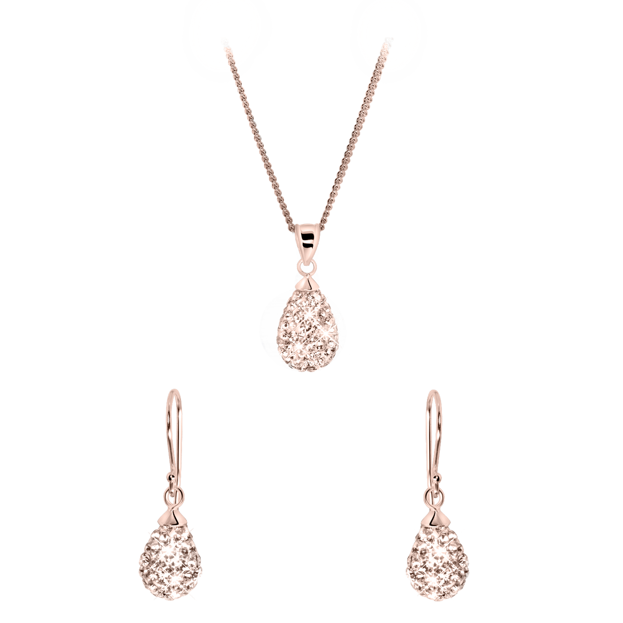 Zilveren set roseplated met kristal