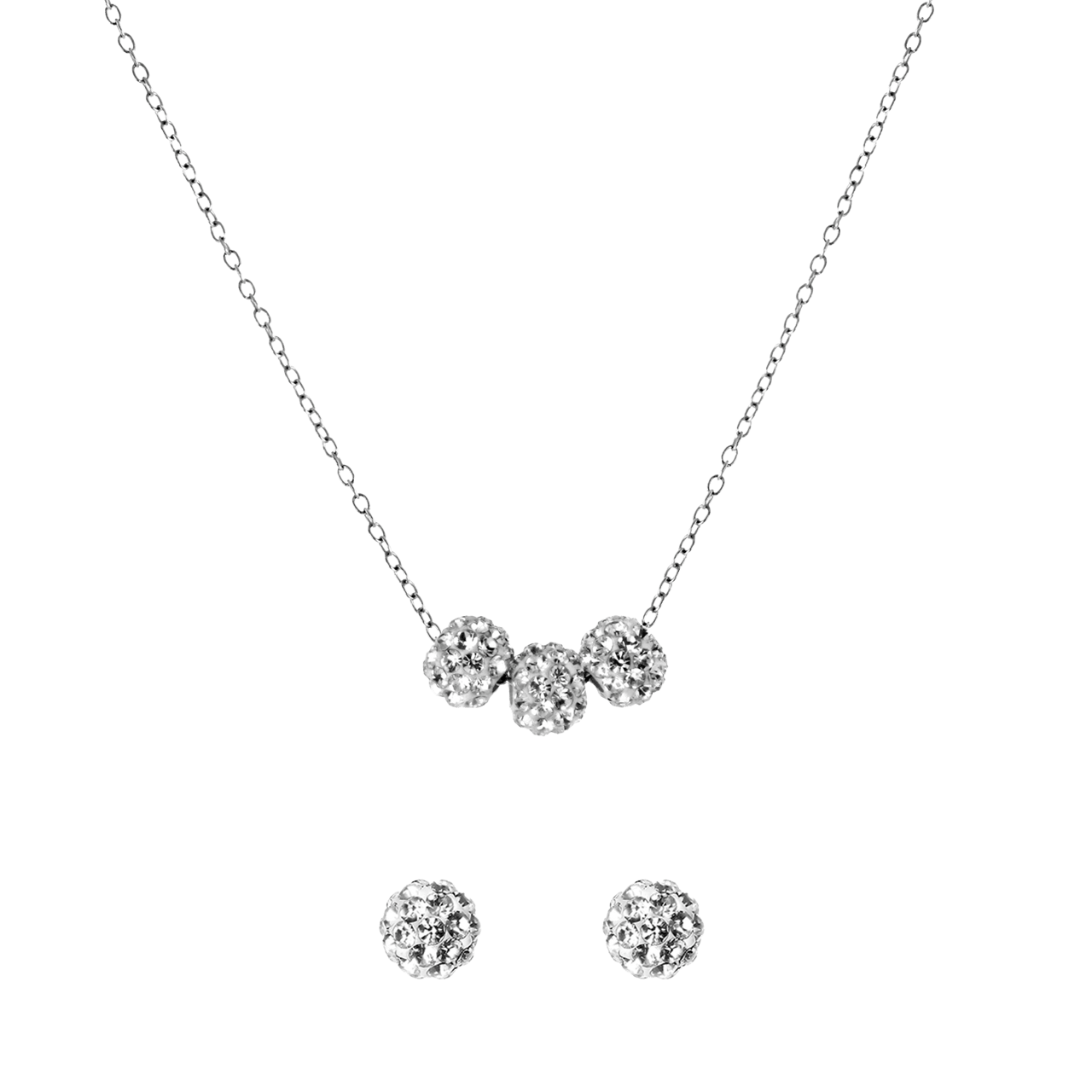 Zilveren set ketting&oorbellen kristal