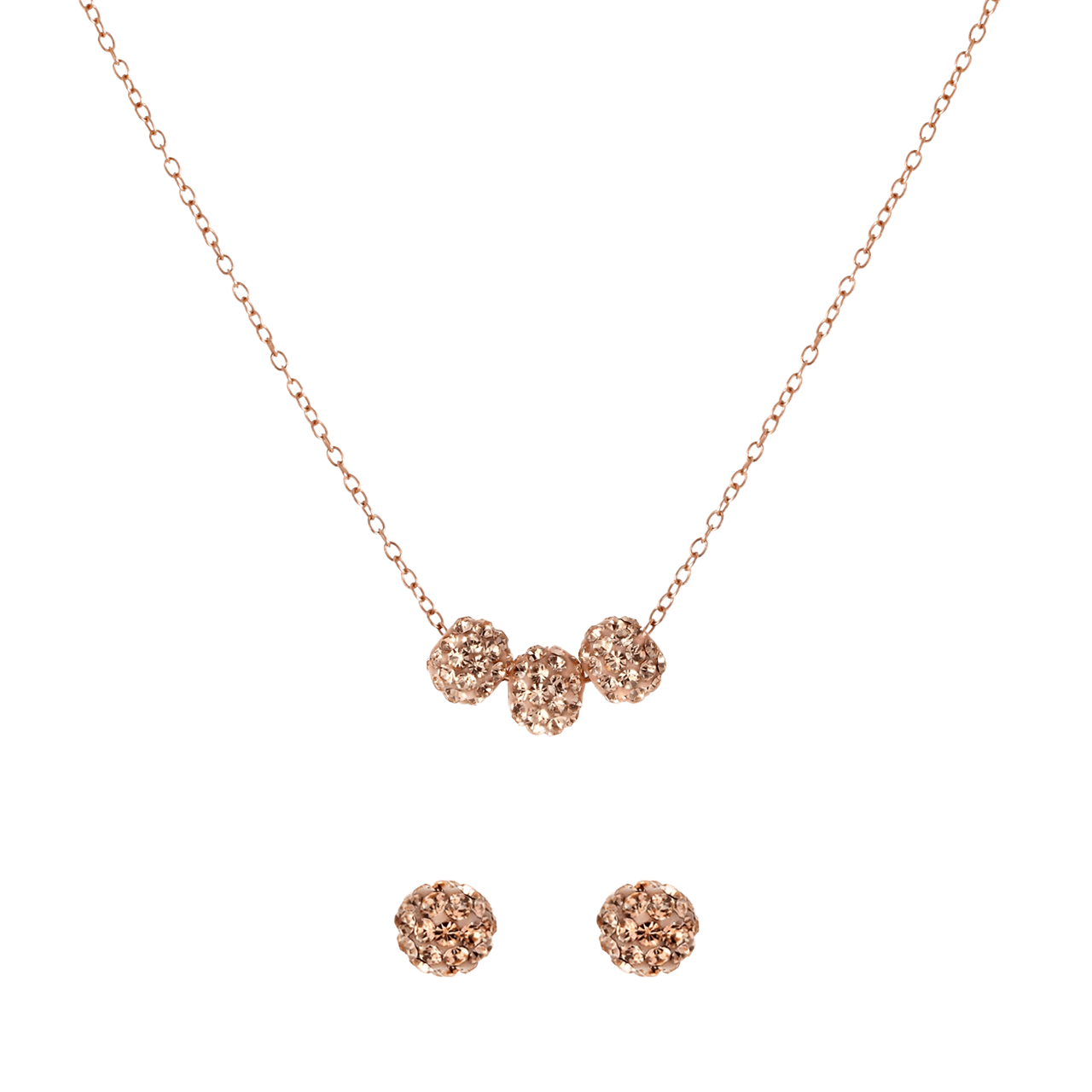 Zilveren roséplated sieradenset met cream kristal voor dames