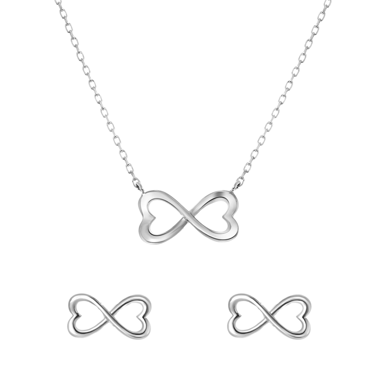Zilveren set ketting&oorbellen infinity/hart