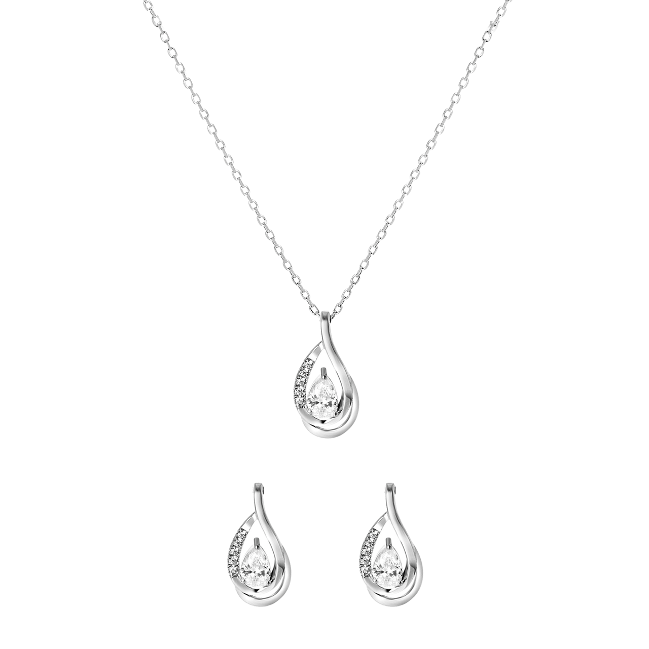 Zilveren sieradenset met ketting en oorbellen met zirkonia voor dames