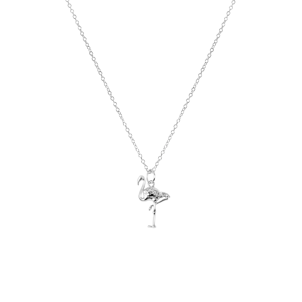 Zilveren ketting&hanger flamingo