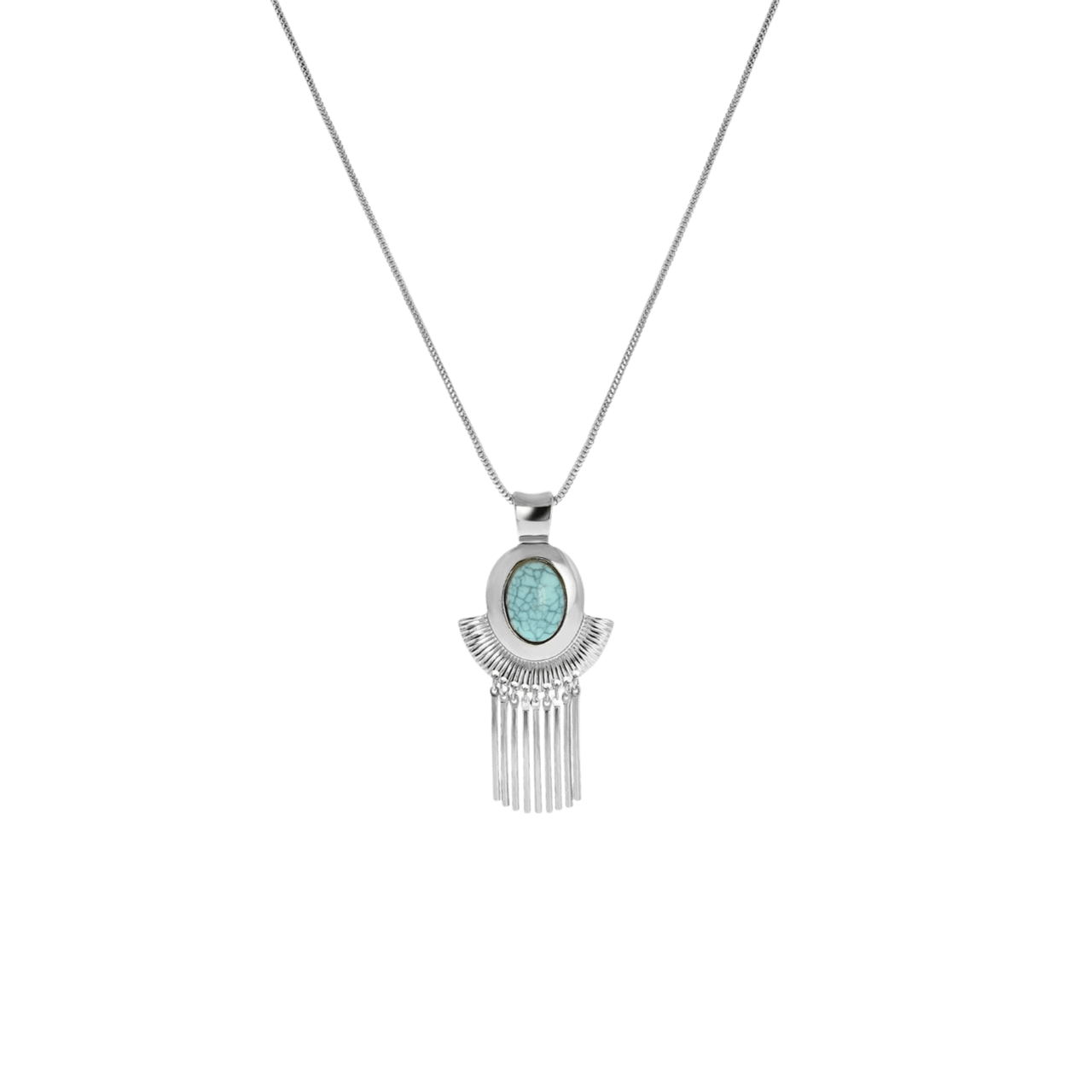Bijoux zilverkleurige ketting met hanger met blauwe steen voor dames