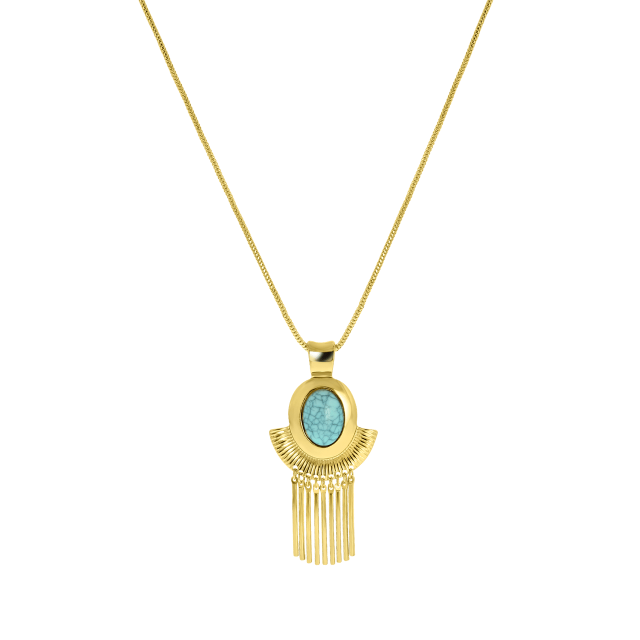 Bijoux goudkleurige ketting met hanger met blauwe steen voor dames